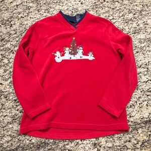 C&B Sport Womens Red Fleece Christmas Snowman Embroidered V-Neck Sweatshirt M